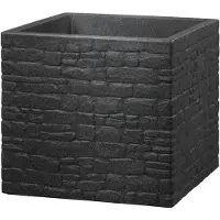Scheurich Muretto 30, Bac À Plantes/Pot À Fleurs/Jardinière, Carré, Coloris: Stony Black, Fabriqué Avec Du Plastique Recyclé, Pour L'extérieur -