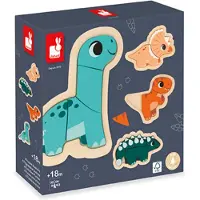 Janod Dino - Set de puzzle de dinosaures en bois 4 niveaux de difficulté Bois
