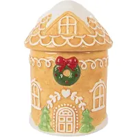Clayre & Eef Couvercle de bocal à provisions Maison en pain d'épices Ø 13x17 cm Brun Céramique