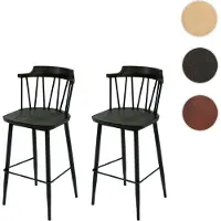 Mendler Lot de 2 tabourets de bar HWC-G69b bois massif rétro design métal repose-pieds gastronomie anthracite