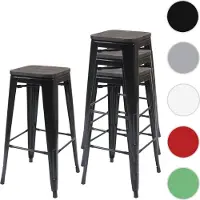 Mendler 4x tabouret de bar HWC-A73 avec siège en bois, chaise de comptoir, métal, design industriel, empilable noir