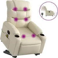 vidaXL Fauteuil de massage avec releveur électrique Crème similicuir