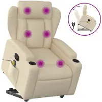 vidaXL Fauteuil de massage avec releveur Crème Tissu