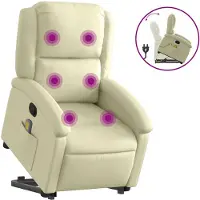 vidaXL Fauteuil de massage avec releveur Crème Cuir véritable