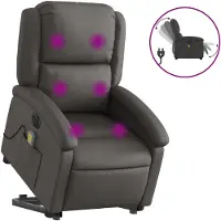 vidaXL Fauteuil de massage avec releveur Électrique Gris Cuir véritable