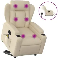 vidaXL Fauteuil de massage électrique avec releveur Crème Tissu