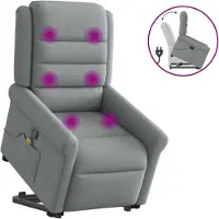 vidaXL Fauteuil de massage avec releveur Gris clair Tissu