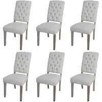 Mendler lot de 6 chaises de salle à manger HWC-O66b, Chaise de cuisine rembourrée, Chesterfield rivets tissu/textile, gris clair