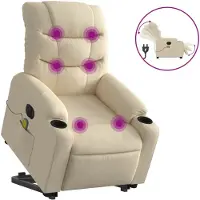 vidaXL Fauteuil de massage électrique avec releveur Crème Tissu
