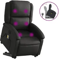 vidaXL Fauteuil de massage avec releveur Noir cuir véritable