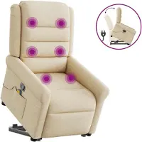 vidaXL Fauteuil de massage avec releveur Crème Tissu