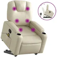 vidaXL Fauteuil de massage avec releveur Crème Similicuir
