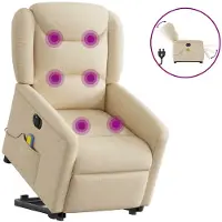 vidaXL Fauteuil de massage électrique avec releveur Crème Tissu