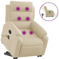 vidaXL Fauteuil de massage électrique avec releveur Crème Tissu