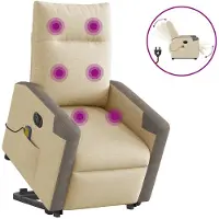 vidaXL Fauteuil de massage électrique avec releveur Crème Tissu
