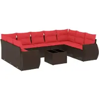 vidaXL Ensemble de 10 canapés de jardin avec coussins, marron, polyrattan