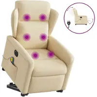 vidaXL Fauteuil de massage électrique avec releveur Crème Tissu
