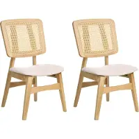 Beliani Lot de 2 chaises de salle à manger marron clair coussins d'assise en polyester rembourrés dossier en tissu châssis en hévéa laqué sans accoudoirs style rétro