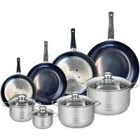 Elo Ensemble de 4 Poêles de cuisson 20, 24, 28 et 32 cm et 4 faitouts 12, 14, 20 et 24 cm Prima Brillant