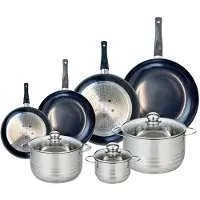 Elo Ensemble de 4 Poêles de cuisson 20, 24, 28 et 32 cm et 3 faitouts 14, 20 et 24 cm Prima Brillant