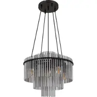 Globo Lustre, 5 flammes, tiges de verre fumé, noir, D 50 cm