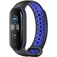 Beline pasek Design Mi Band 7/6/5 czarno-niebieski /black-blue (Plastique, Silicone), Sangles de montre, Noir, Bleu