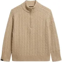 Superdry Femme Pull à col Tunisien en Maille Torsadée Brossée Beige Taille: 44