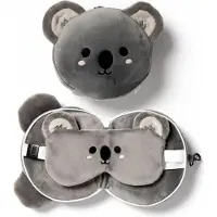 Puckator Relaxeazzz peluche koala oreiller de voyage rond avec masque pour les yeux, Oreiller de voyage, Gris, Multicolore