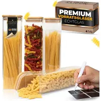 OEM Bocaux de conservation en verre avec couvercle, carrés 4 x 1500 ml, verre épais, hermétiques, garantis pour les aliments, rangement de cuisine