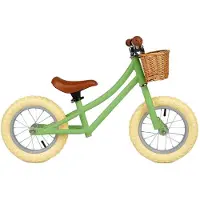 Bigjigs Vélo d'exercice - vélo d'enfant vert avec panier et autocollants