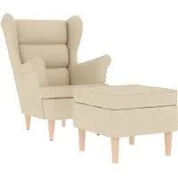 vidaXL Fauteuil avec repose-pieds Crème Tissu