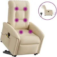 vidaXL Fauteuil de massage électrique avec releveur Crème Tissu