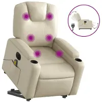 vidaXL Fauteuil de massage avec releveur électrique Crème similicuir