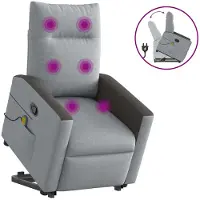 vidaXL Fauteuil de massage avec releveur Gris clair Tissu