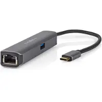 Nedis Adaptateur USB multi-ports - 4 en 1 - USB 3.2 Gen 1 - USB-C mâle - Sortie HDMI / RJ45 femelle / USB-A femelle / USB-C femelle - 5 Gbps - 0.20 m - rond - plaqué or - PVC - anthracite - boîte