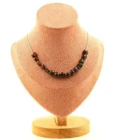 Bijoux Pierres et Minéraux. Collier 15 perles Oeil de Tigre rouge du Brésil. Chaine en acier Collier femmes, hommes. Taille personnalisabl