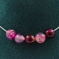 Bijoux Collier - - Agate rubanée rose - 5 perles - Acier inoxydable - Longueur 45 cm