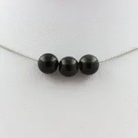 Bijoux Pierres et Minéraux. Collier 3 perles Obsidienne noire 8 mm. Chaine en acier inoxydable Collier femmes, hommes. Taille personnalisa