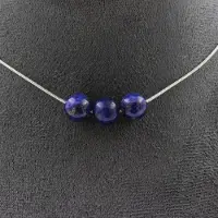 Bijoux Pierres et Minéraux. Collier 3 perles Lapis Lazuli 8 mm. Chaine en acier inoxydable Collier femmes, hommes. Taille personnalisable.