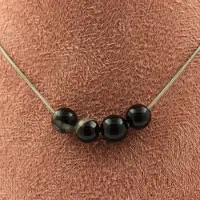 Bijoux Pierres et Minéraux. Collier 4 perles Tourmaline Schorl du Brésil 8 mm Chaine en acier Collier femmes, hommes. Taille personnalisab