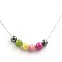 Bijoux Pierres et Minéraux. Collier perles Tourmaline multicolore + Hématite 8 mm. Chaine en acier Collier femmes, hommes. Taille personna