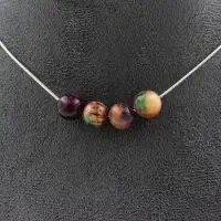 Bijoux Pierres et Minéraux. Collier 4 perles Oeil de Tigre Fuschia Bicolore 8 mm. Chaine en acier Collier femmes, hommes. Taille personnal