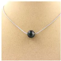Bijoux Pierres et Minéraux. Collier 1 perle Agate mousse 8 mm Chaine en acier inoxydable.