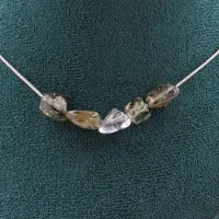 Bijoux Pierres et Minéraux. Collier 5 perles Quartz Tourmaline rutile du Brésil Chaine en acier Collier femmes, hommes. Taille personnalis