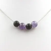 Bijoux Pierres et Minéraux. Collier perles Améthyste + Onyx noir mat 8 mm. Chaine en acier Collier femmes, hommes. Taille personnalisable.