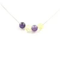 Bijoux Pierres et Minéraux. Collier 4 Perles Améthyste + Agate jaune 8 mm Chaine en acier inoxydable.