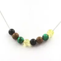 Bijoux Pierres et Minéraux. Collier perles Citrine + Malachite + Onyx noir mat + bois 8 mm. Chaine Collier femmes, hommes. Taille personna