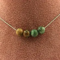 Bijoux Pierres et Minéraux. Collier 4 perles Turquoise du Pérou 8 mm Chaine en acier inoxydable Collier femmes, hommes. Taille personnalis