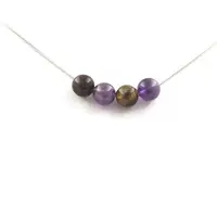 Bijoux Pierres et Minéraux. Collier Perles Oeil de Tigre multicolore + Améthyste 8 mm Chaine en acier inoxydable.