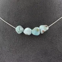 Bijoux Pierres et Minéraux. Collier 4 perles Larimar de République Dominicaine. Chaine en acier Collier femmes, hommes. Taille personnalis